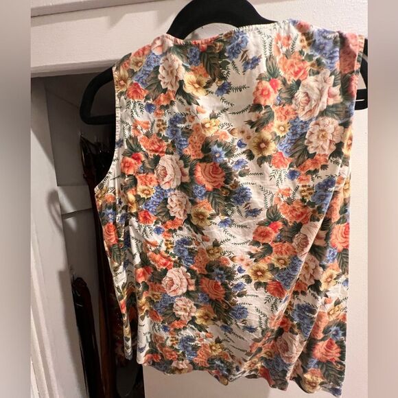 Made in France Cotton Floral Button Up Tank 100% Cotton Size 42/44 Medium - Picture 7 of 8